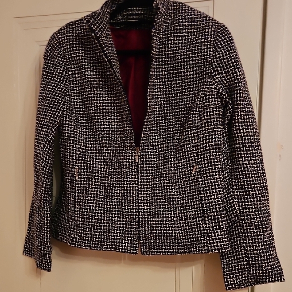 George Black and White Women's Houndstooth Zipper Jacket, Sz 14 - Picture 4 of 10